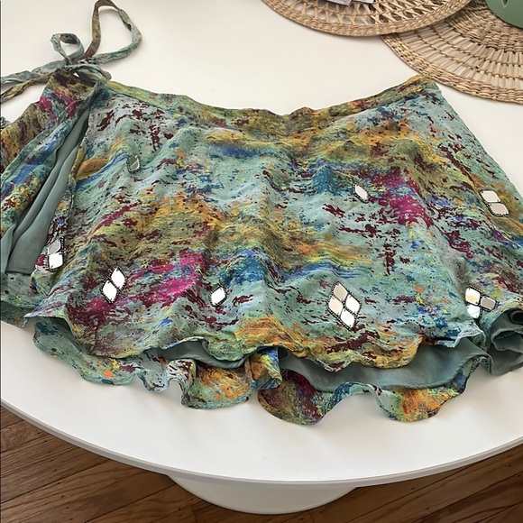 Zara Women’s Wrap Skirt Beaded Embellish Chiffon Tie Dye Small NWT new - Picture 3 of 4